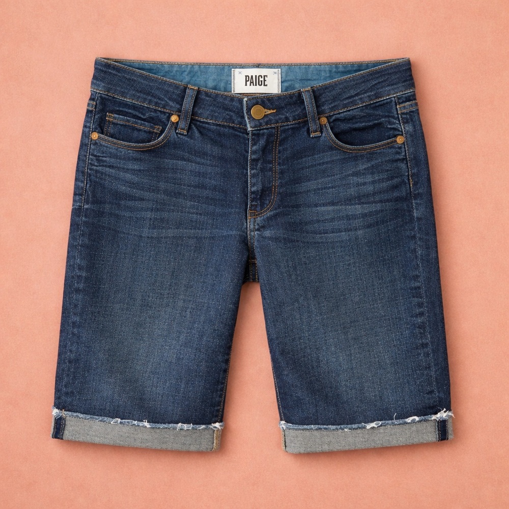 PAIGE Cutoff Denim Bermuda Jean Shorts - 27